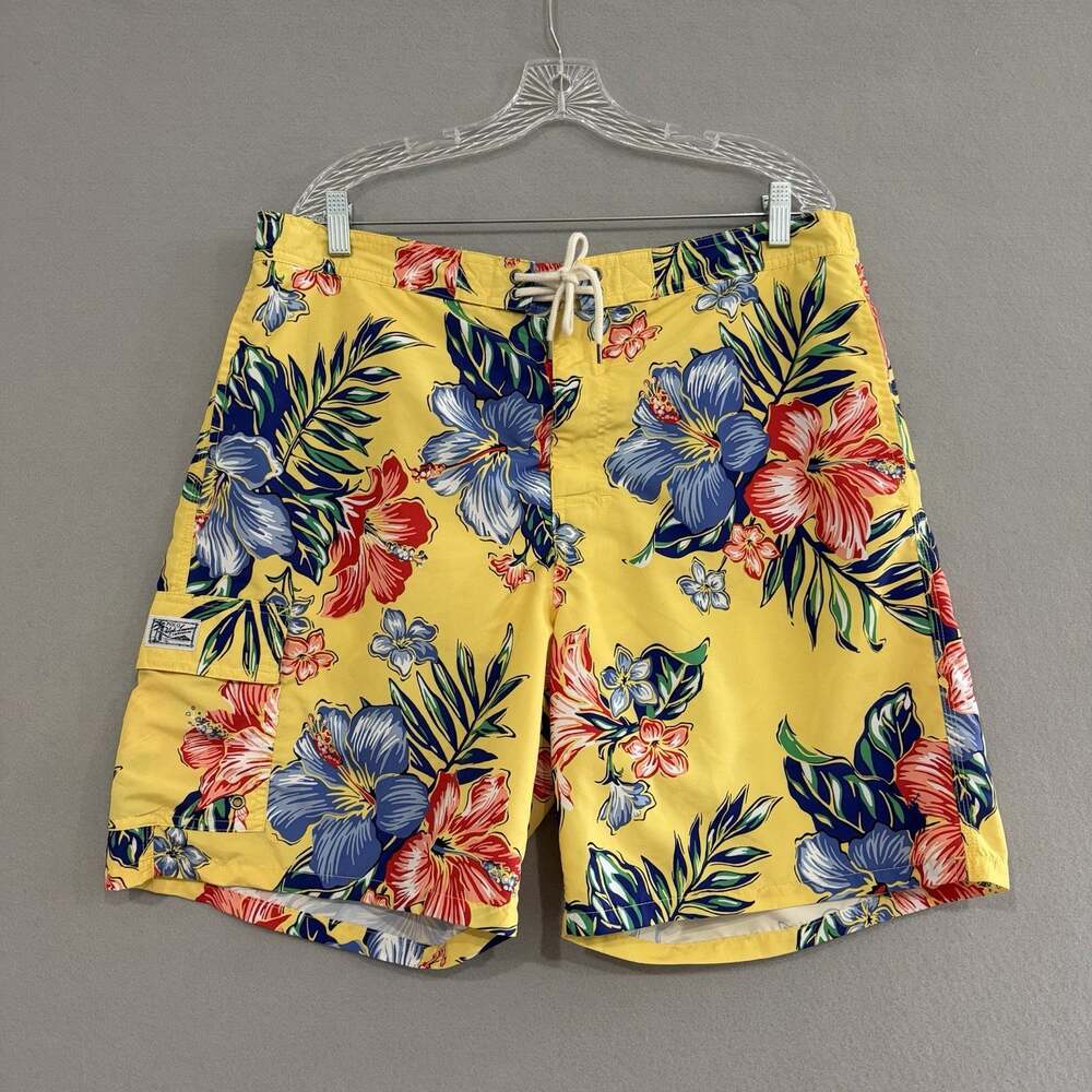 Polo Ralph Lauren Swim Trunks Mens XXL Yellow Kailua Preppy Floral Aloha Print